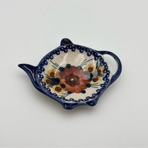 Boleslawiec Unikat Polish Handcrafted Floral Teapot Dish Made in Poland